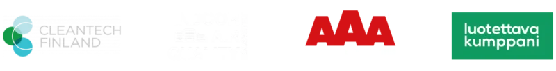 Logoja: Cleantech Finland, Indoor Air Quality, AAA-luottoluokitus, Luotettava kumppani.